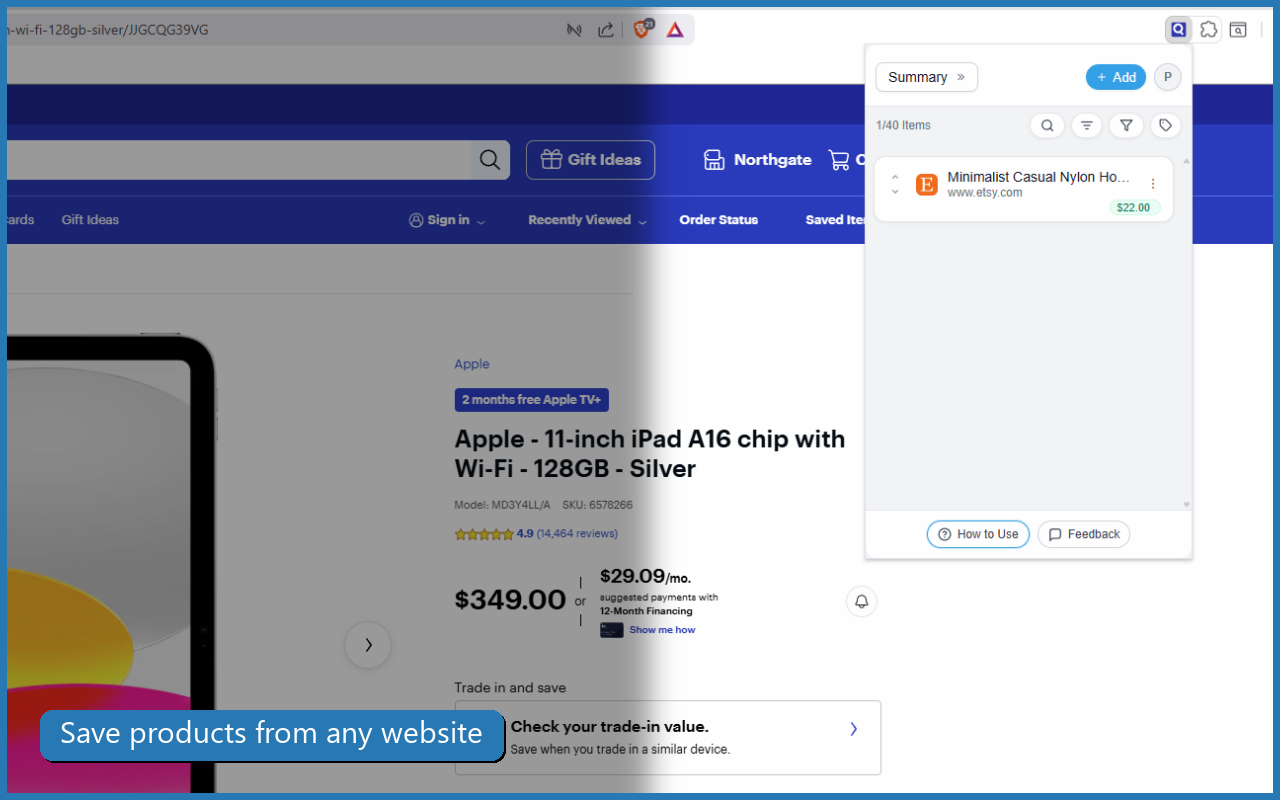 Saving a product from any website